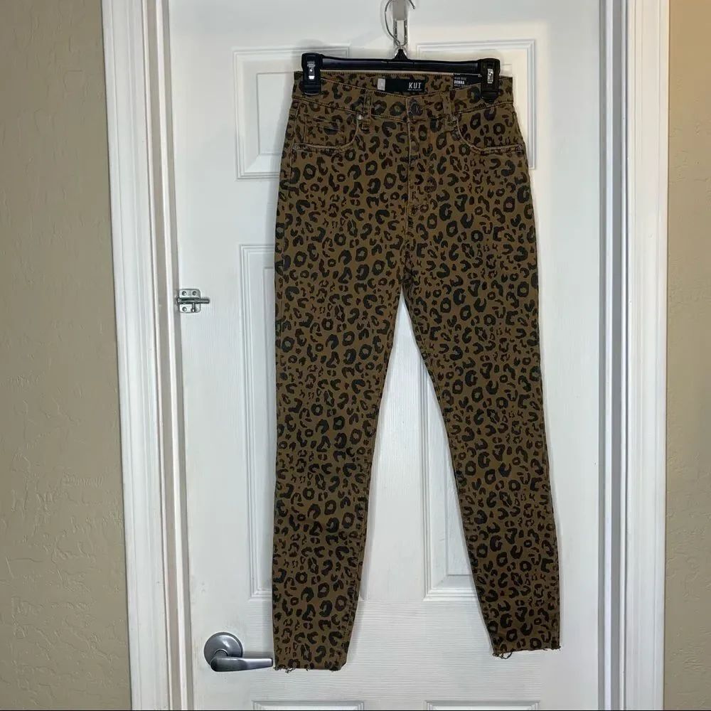 Kut From The Kloth Doona High Rise Ankle Skinny Leopard Print Jeans Size 0